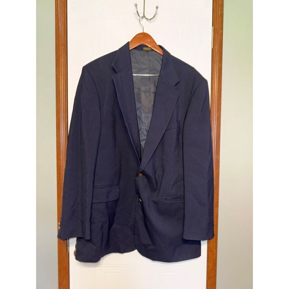 Oscar De La Renta Black Menswear Wool‎ Suit Jacket Gold Buttons Size 44L